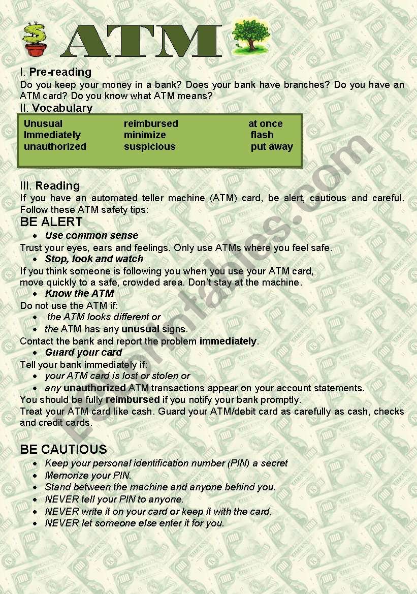Using an ATM safety worksheet