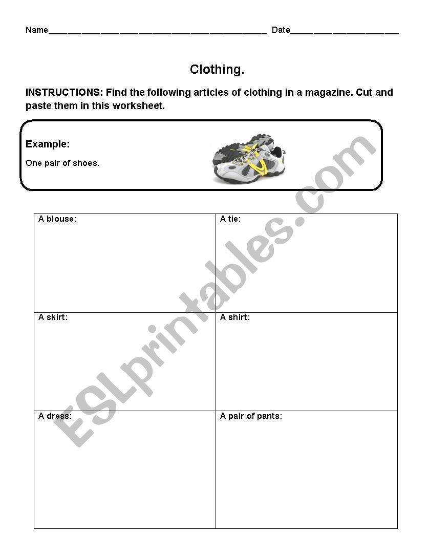 Exercise for Clothing worksheet