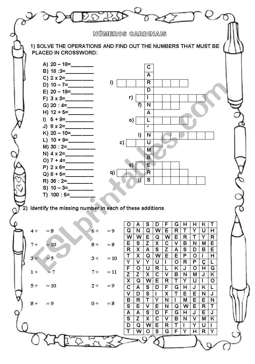 CARDINAL NUMBERS worksheet