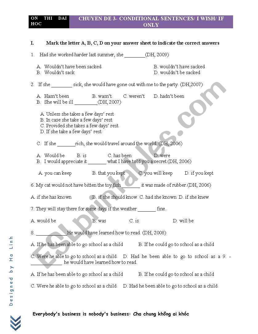 CONDITIONAL SENTENCES worksheet