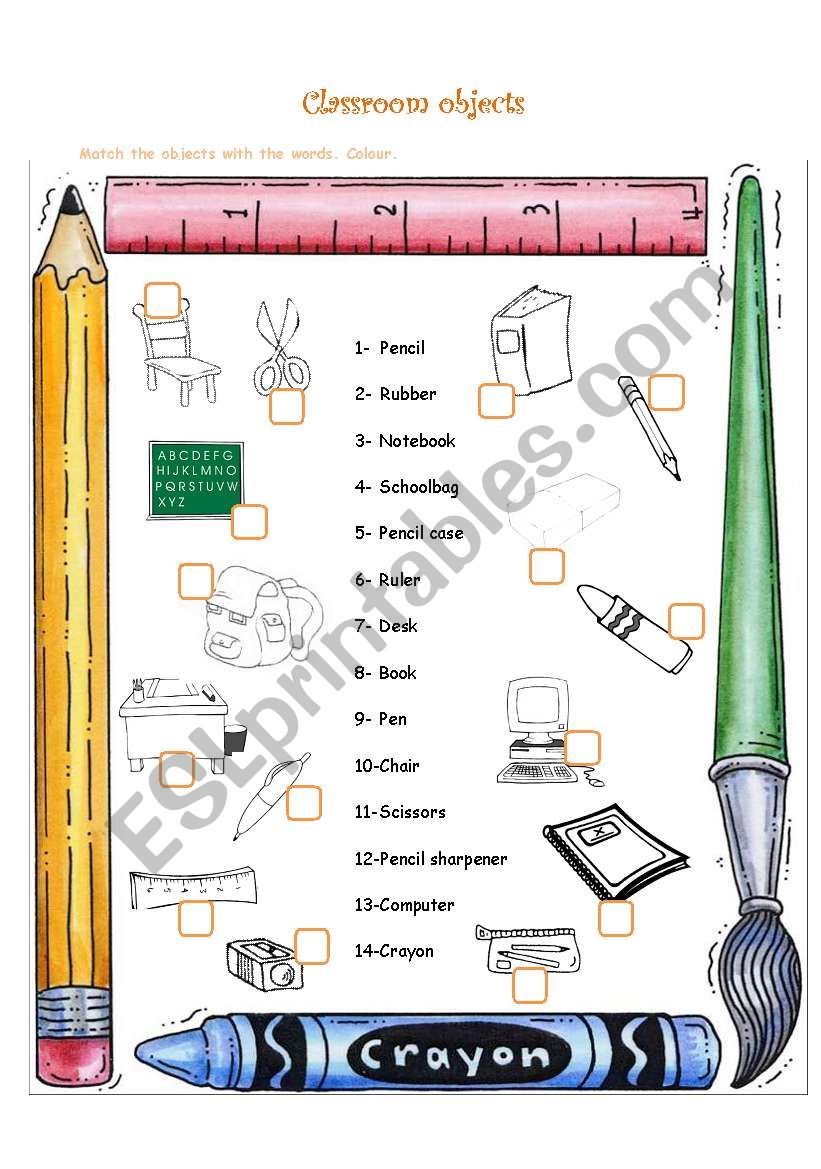 classroom objects worksheet