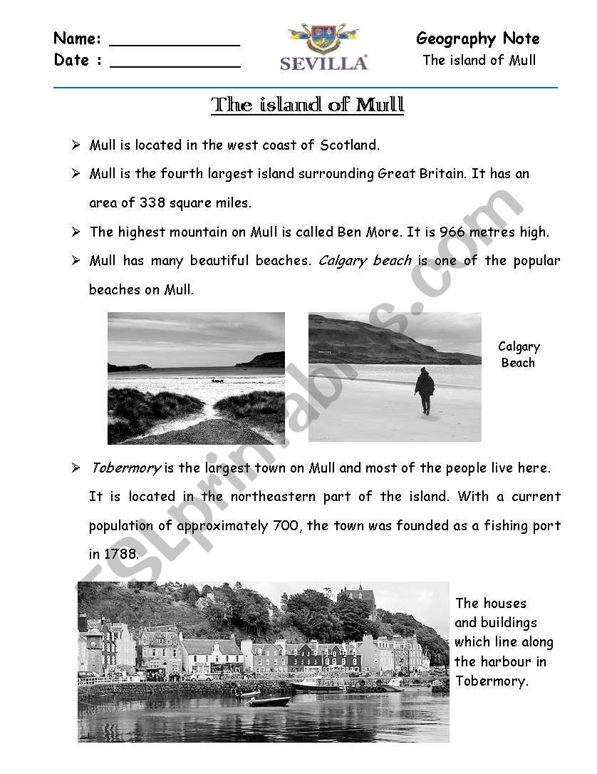 Island of Mull worksheet