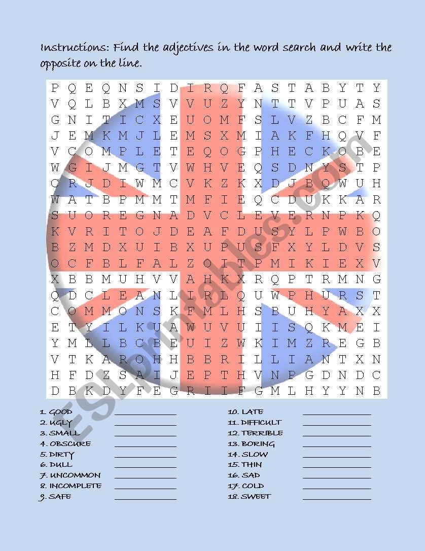 ADJECTIVES AND OPPOSITES worksheet