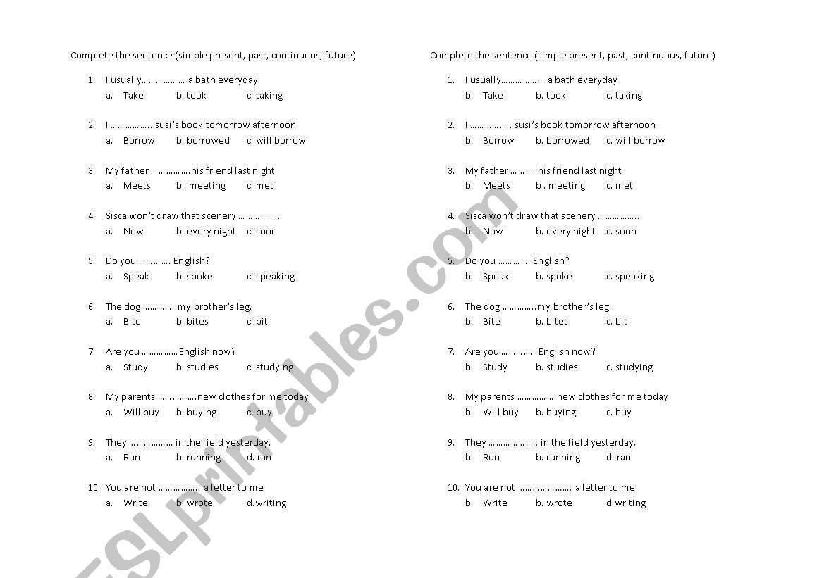 send it worksheet