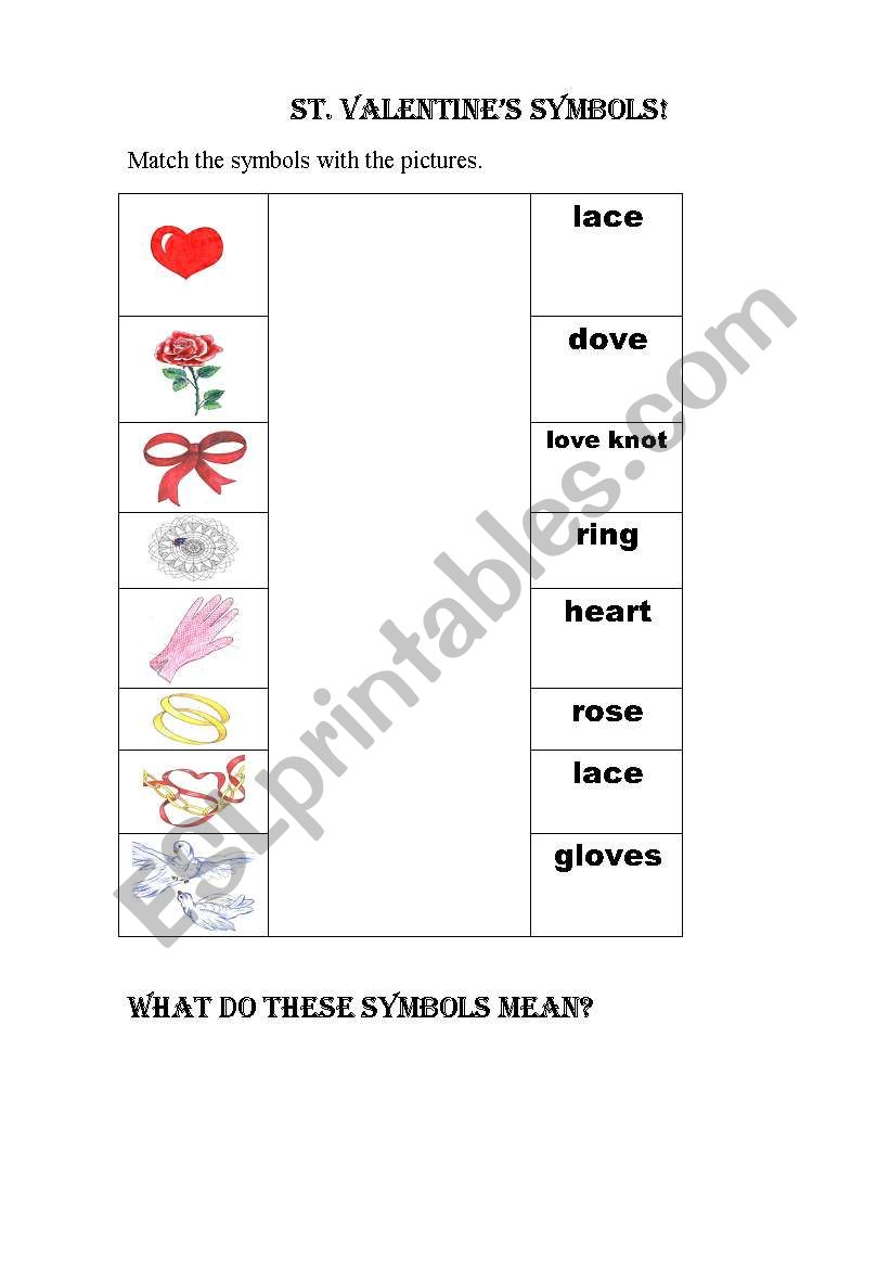 Symbols of Valentines Day  worksheet
