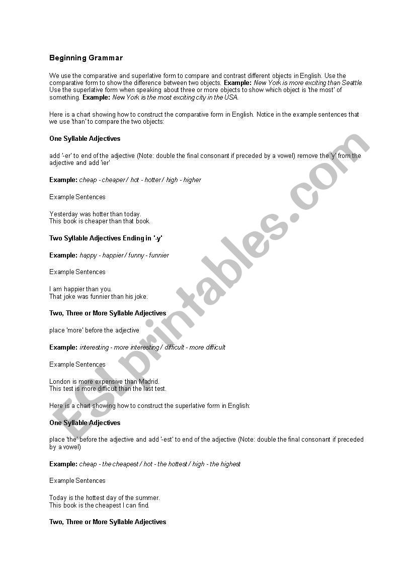 comparatve test worksheet