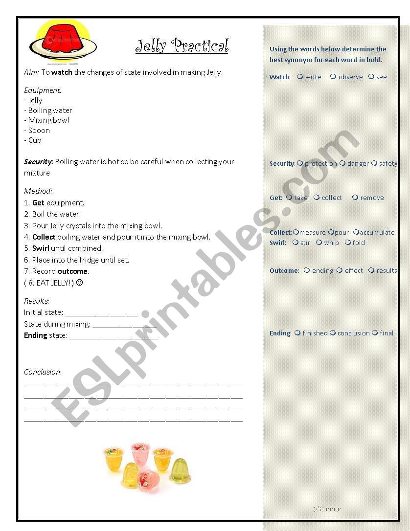 Solids Liquids Gases Jelly worksheet
