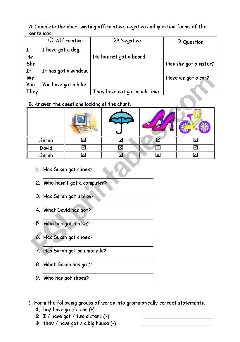 have got / has got worksheet