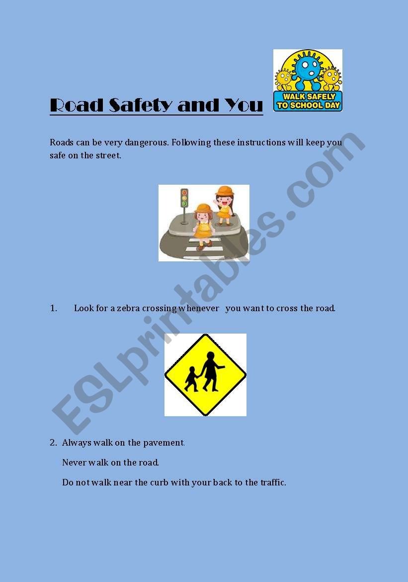 Road safety -comprehension worksheet