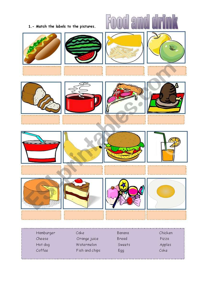 food and drink worksheet