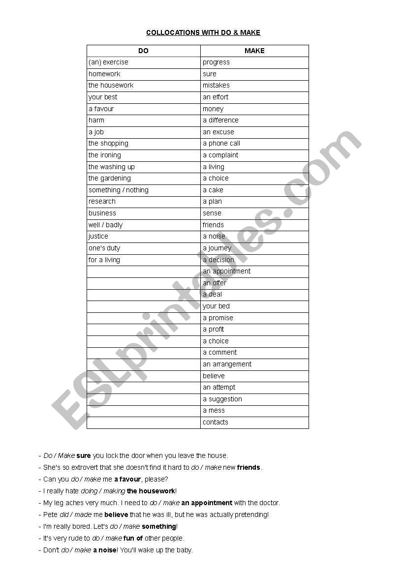 Collocations DO & MAKE worksheet