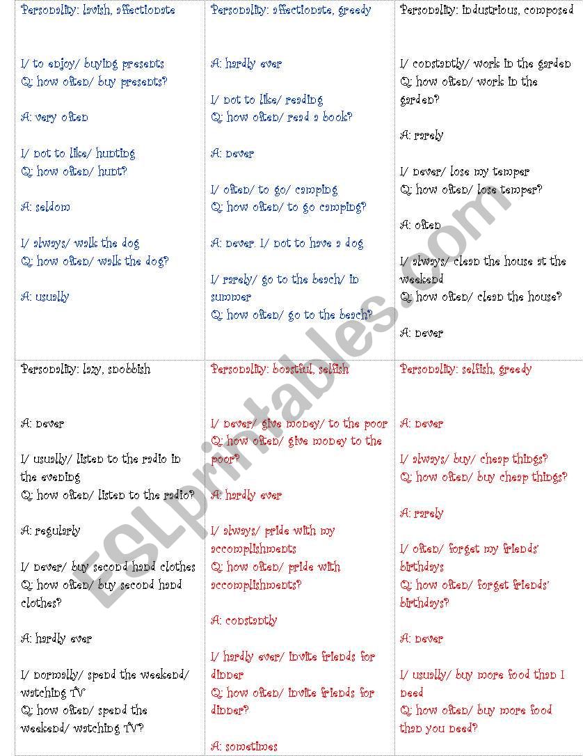 Role play for adverbs of indefinite frequency