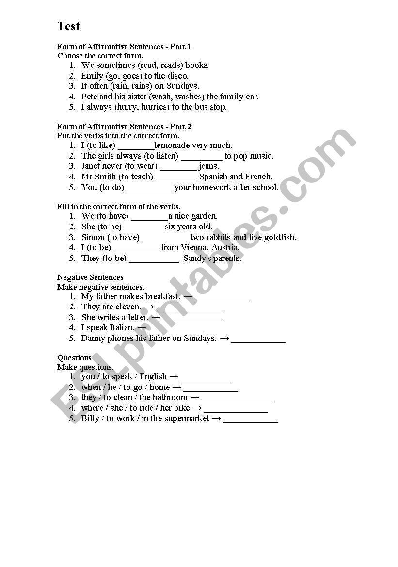test  worksheet