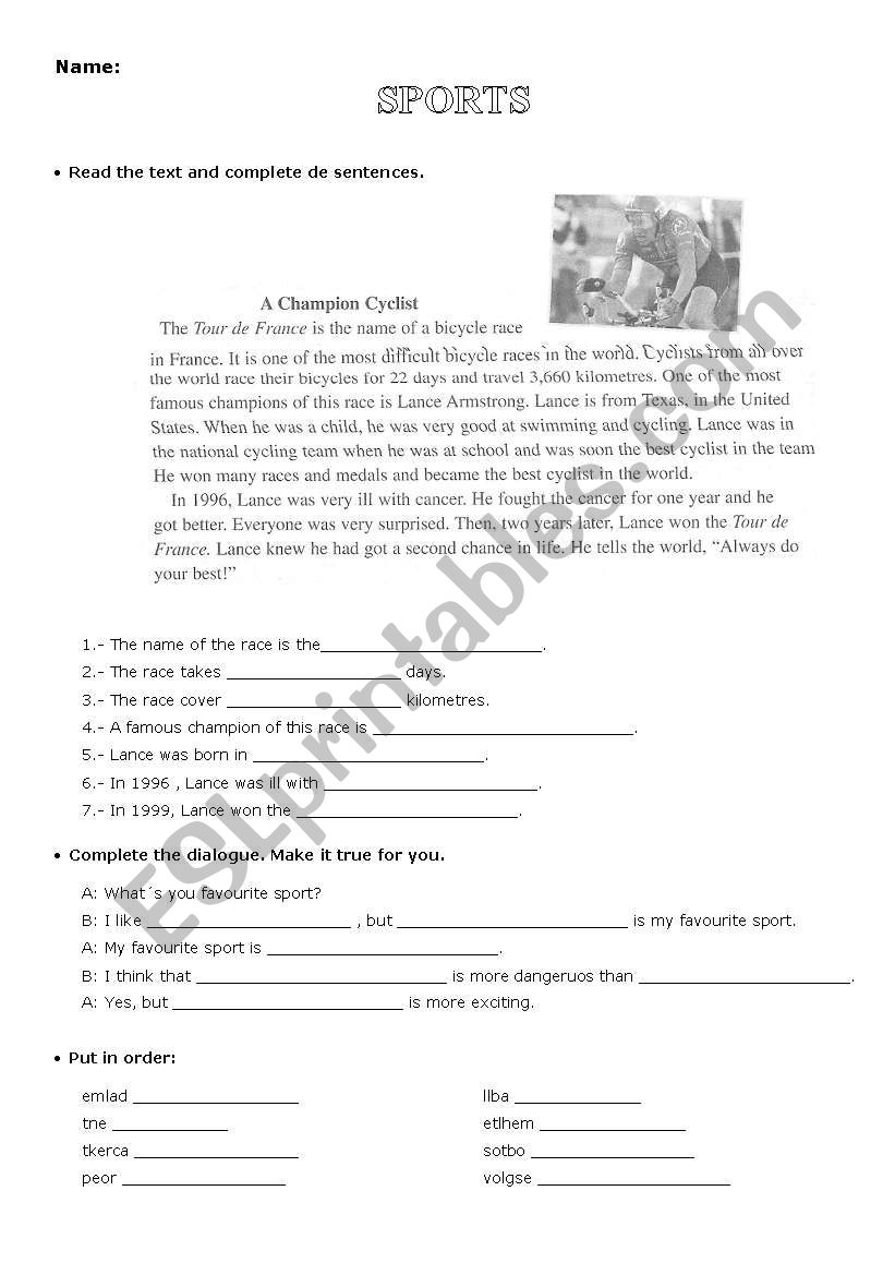 Sports worksheet