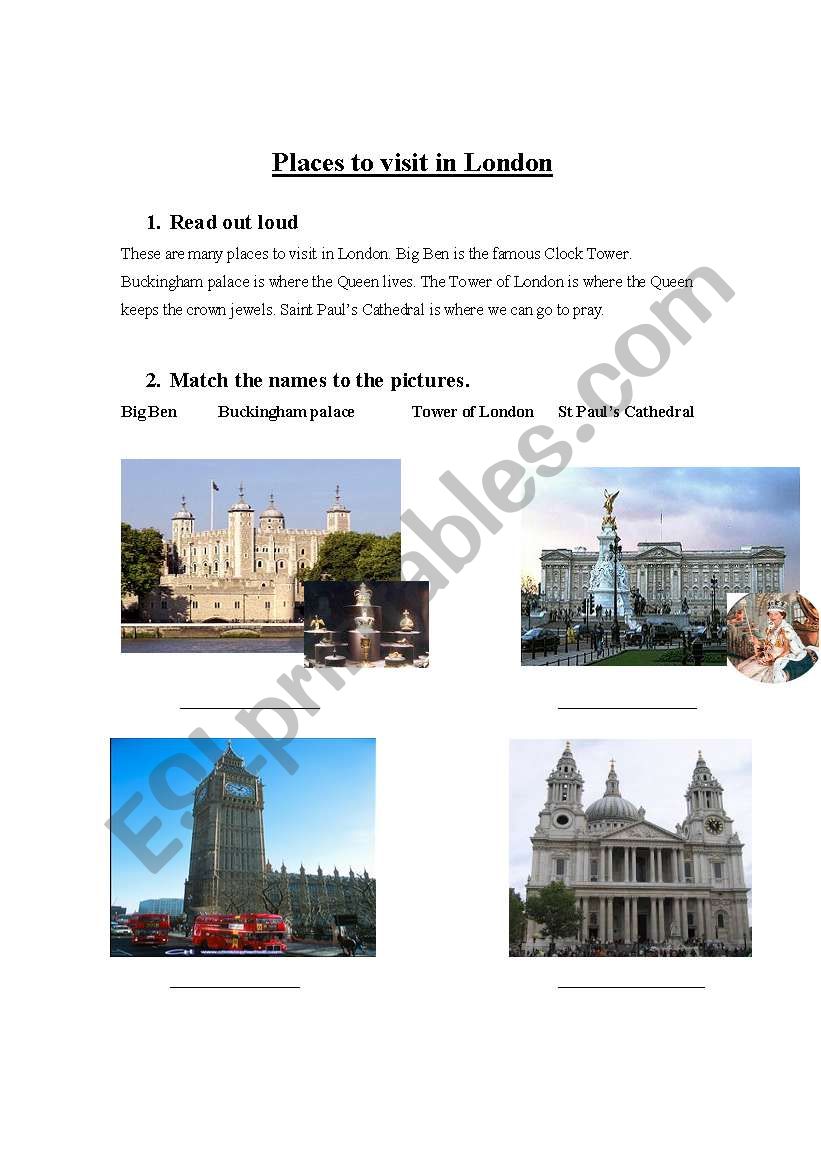 Places to visit in London worksheet