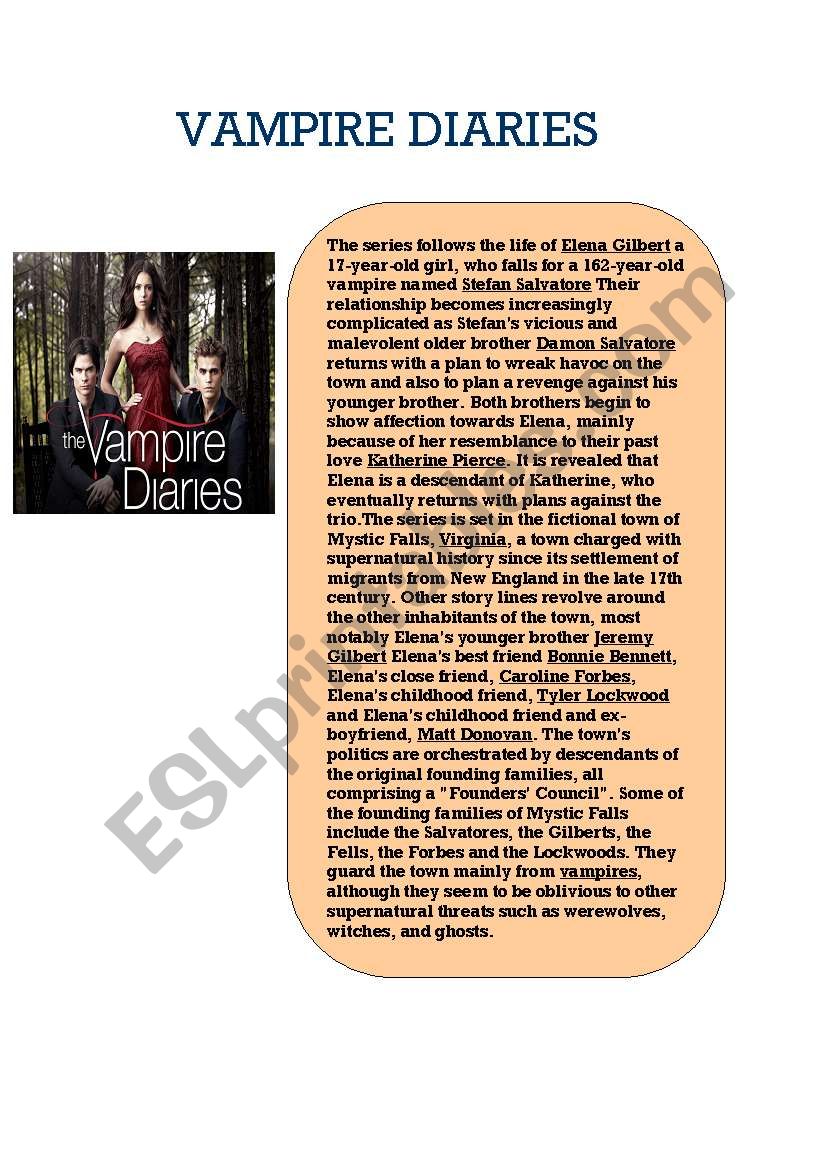 VAMPIRE DIARIES worksheet