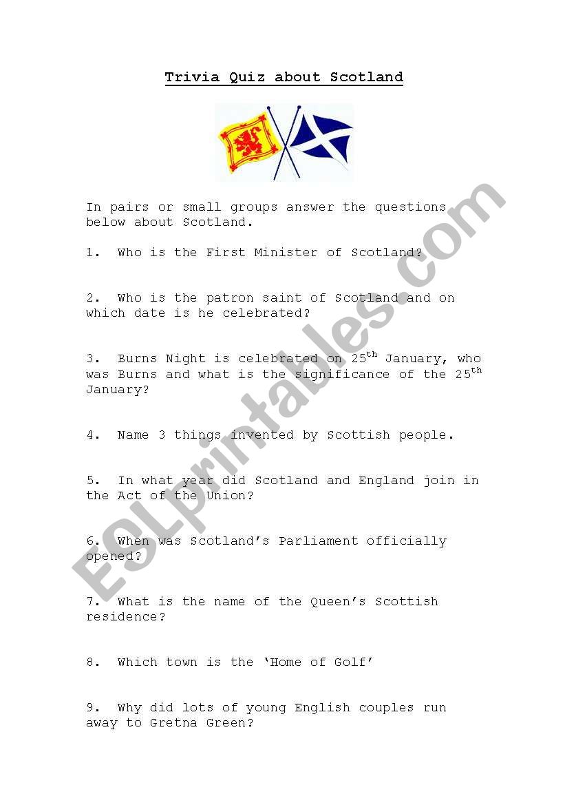 Scotland Quiz worksheet