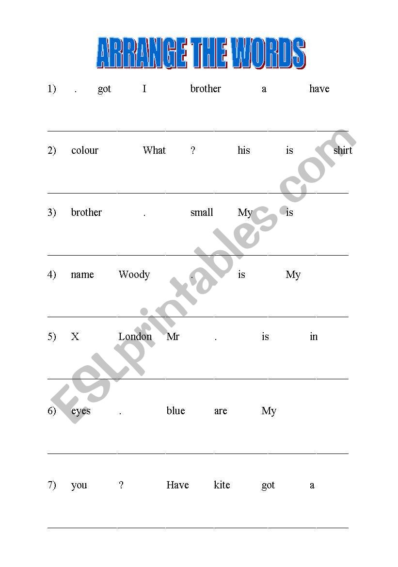 Arranging the words - making sentences in present simple