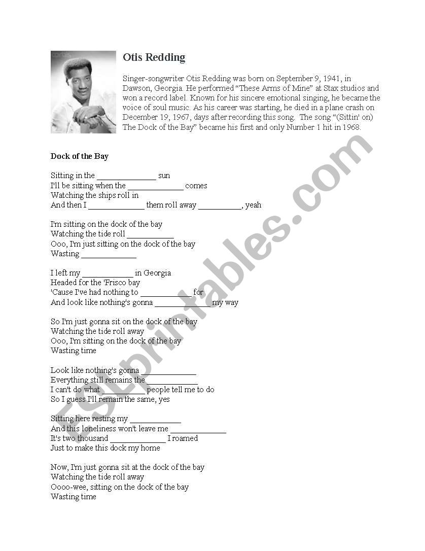 Sittinon the Dock of the Bay by Otis Redding song gapfill  