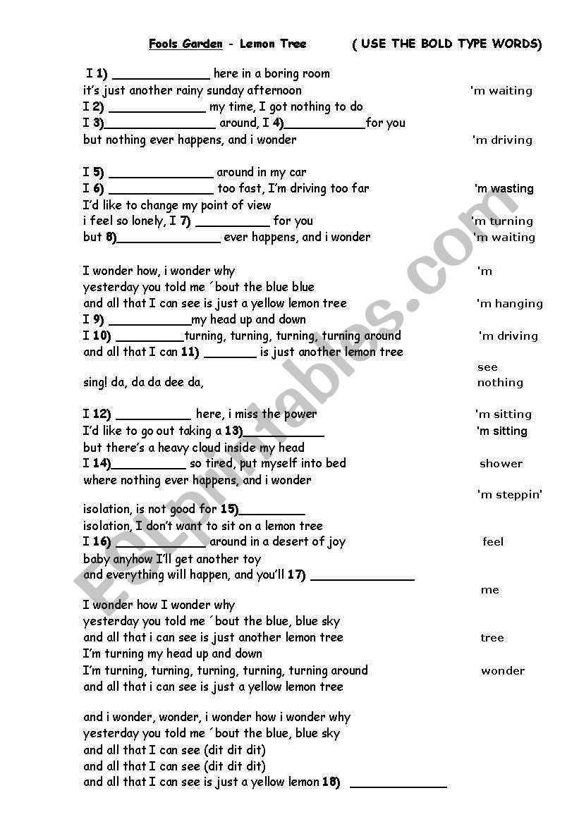 Lemon Tree worksheet