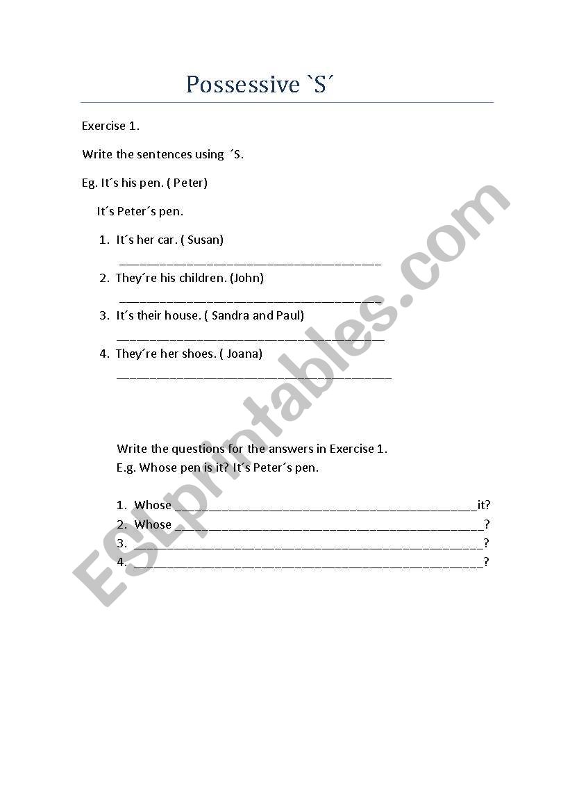 Possessive  s worksheet