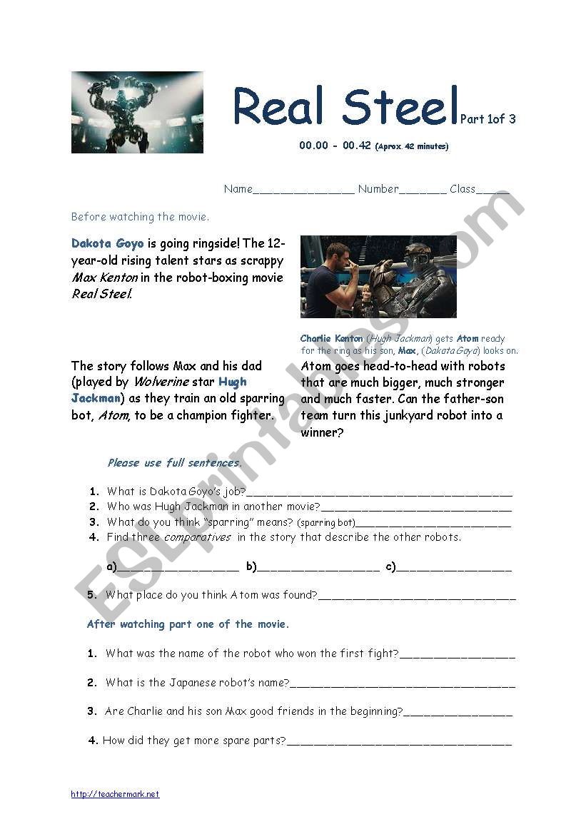 Real Steel 2011 Movie Sheets worksheet