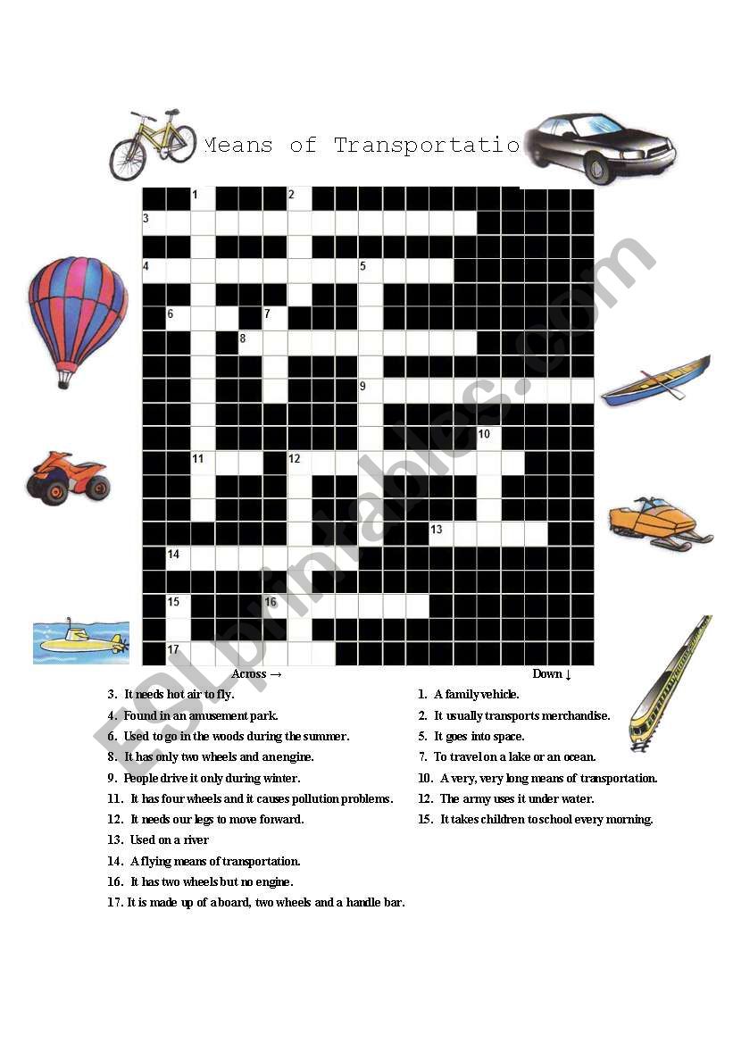Transportation Crossword worksheet