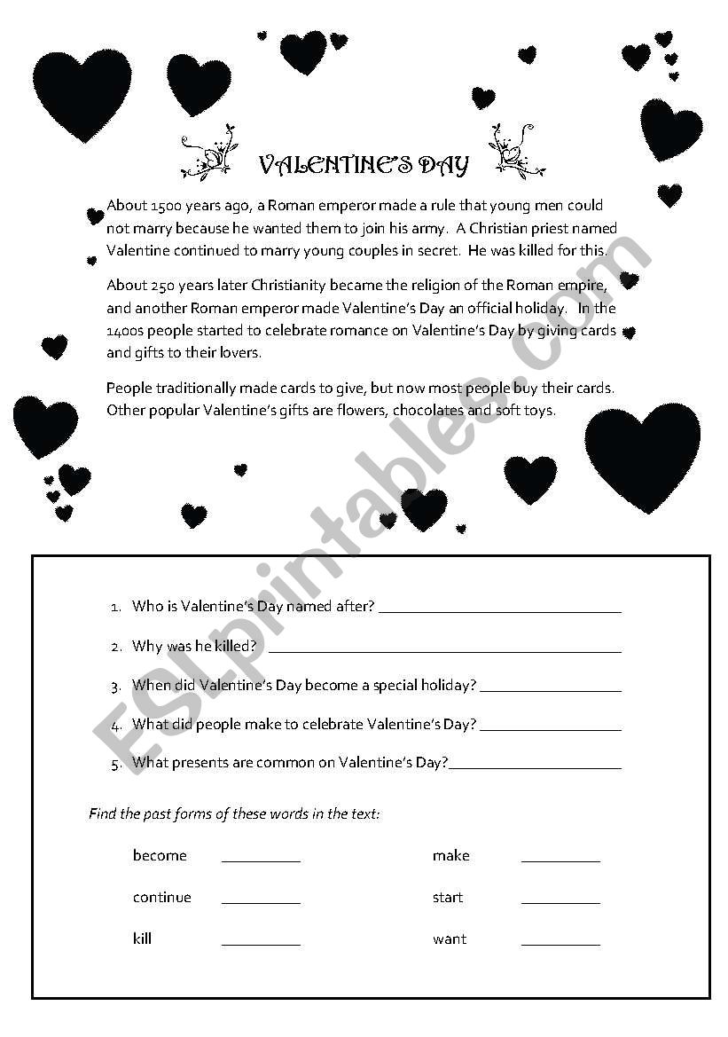 Valentine Reading worksheet worksheet