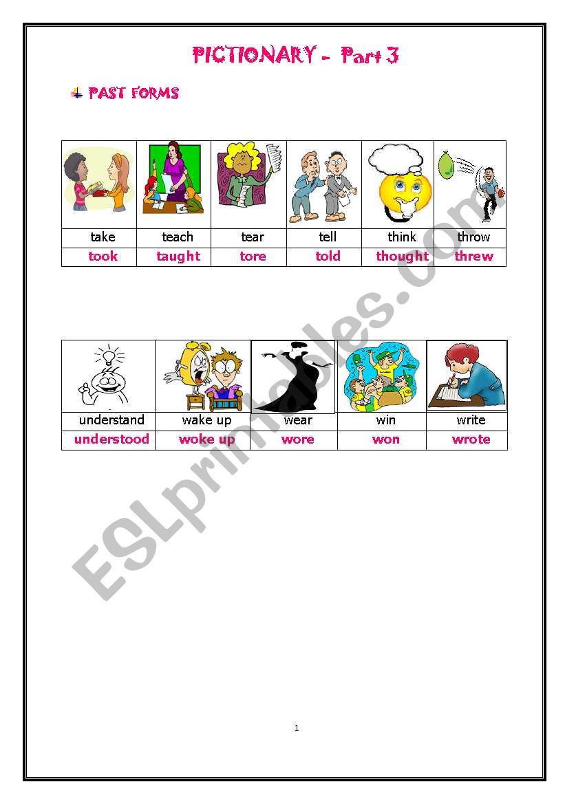 past-forms-of-action-verbs-pictionary-hand-outs-part-3-of-3-esl