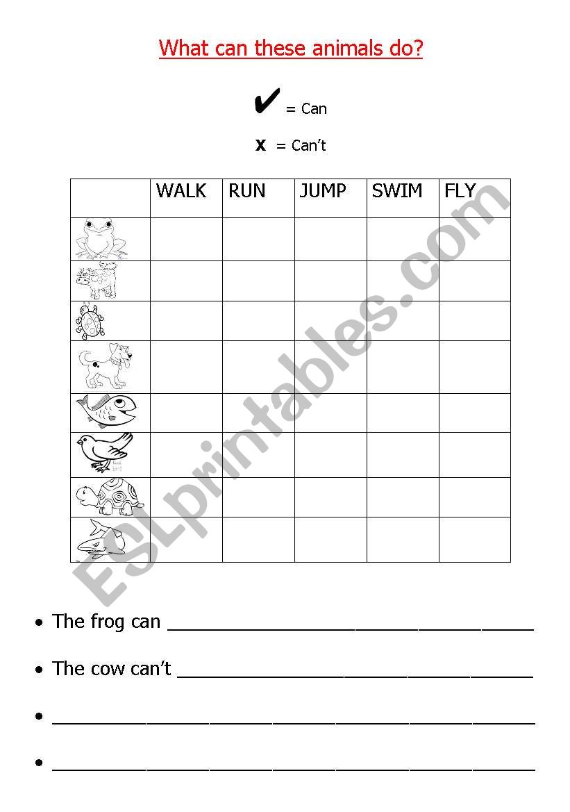 What can these animals do? worksheet