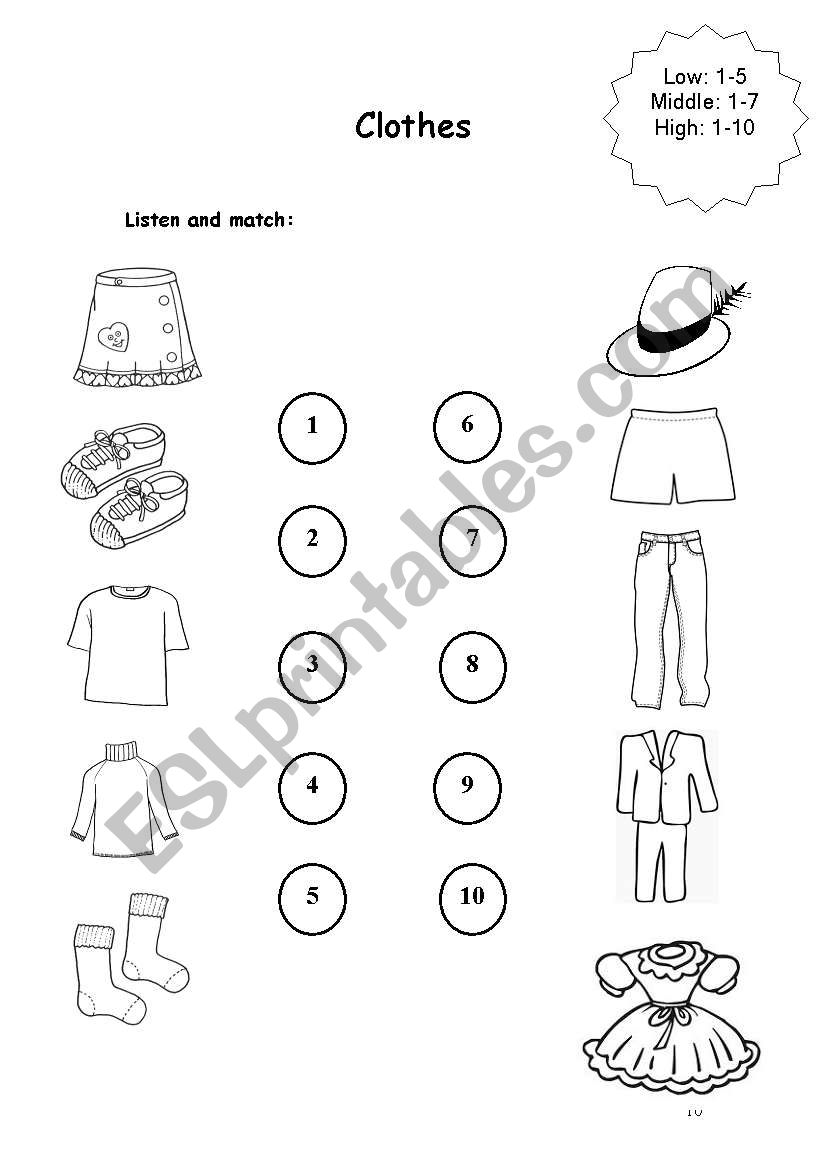 clothes worksheet