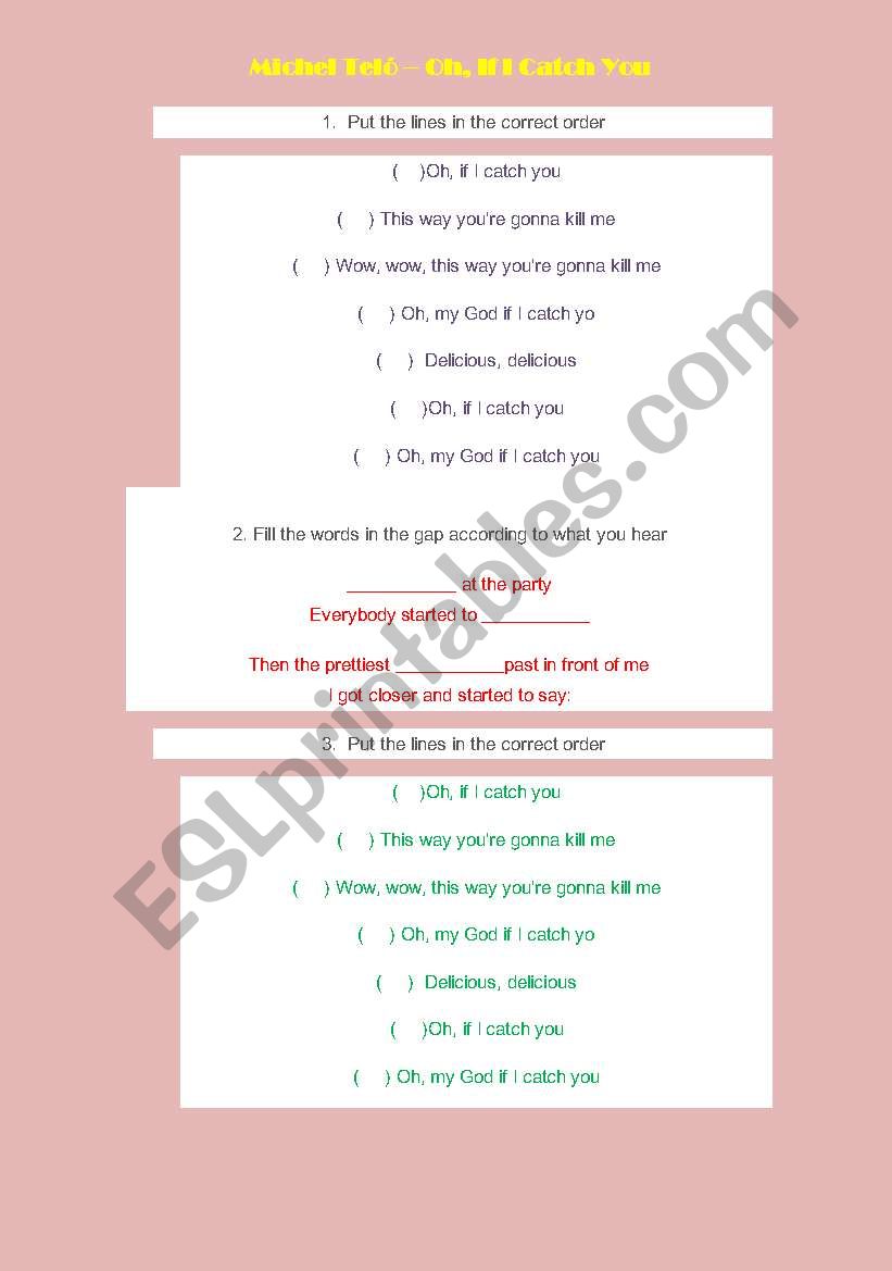 Song - Oh, if I catch you worksheet