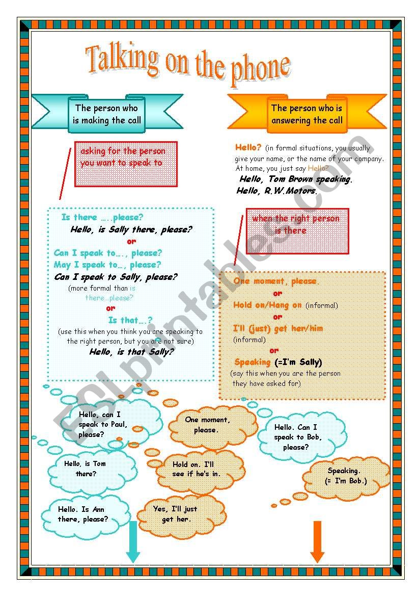 Talking on the phone worksheet