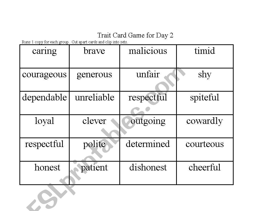 Personality Traits worksheet