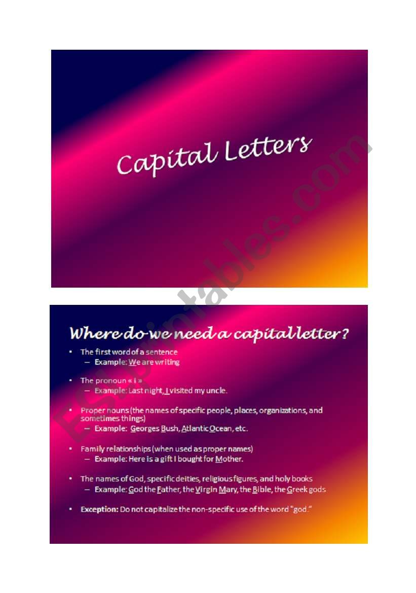 Capital Letters worksheet