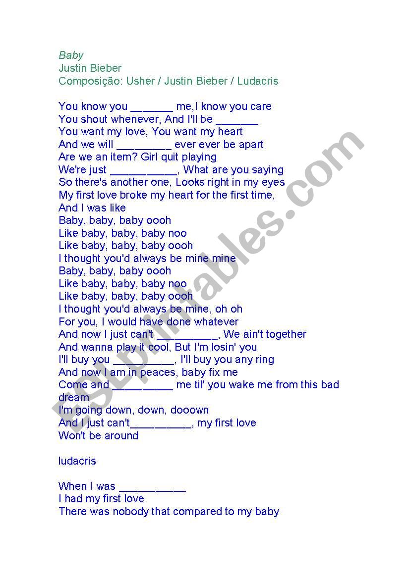 BABY - JUSTIN BIEBER worksheet