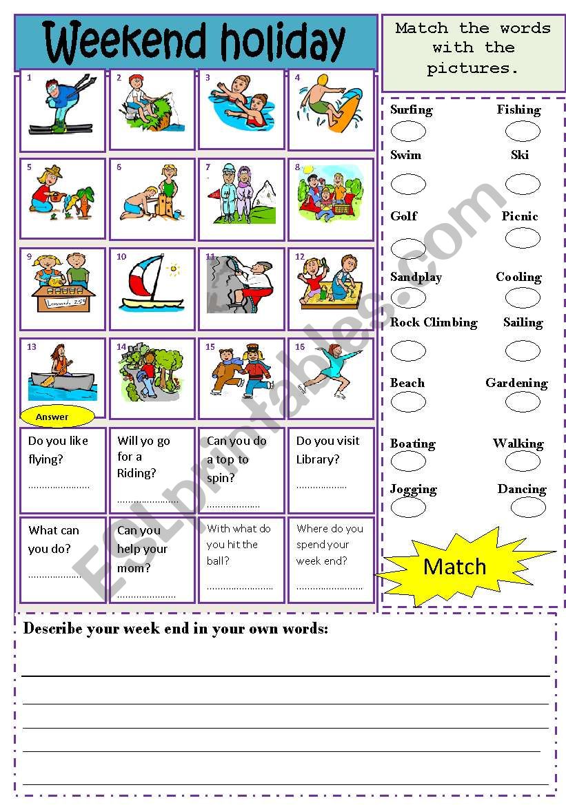 Week end holiday worksheet