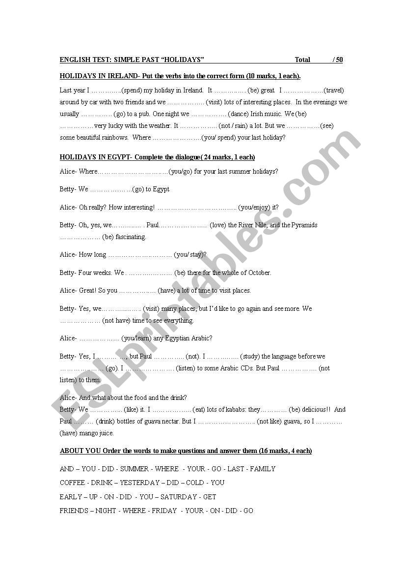 what did you do las holidays? worksheet