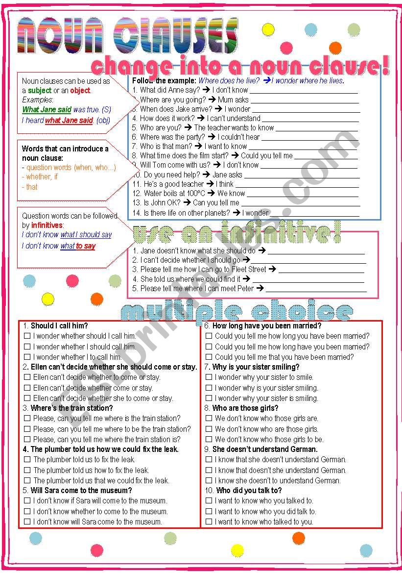 Noun Clauses worksheet