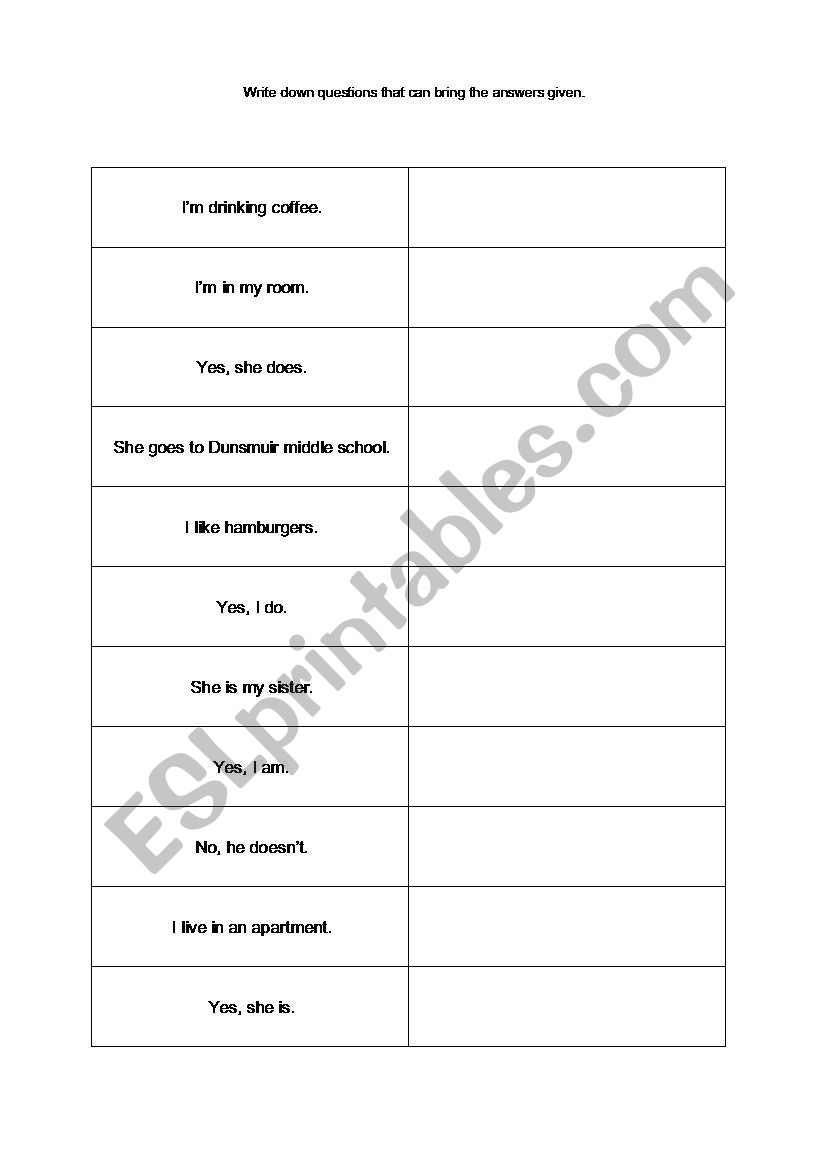 making questions worksheet