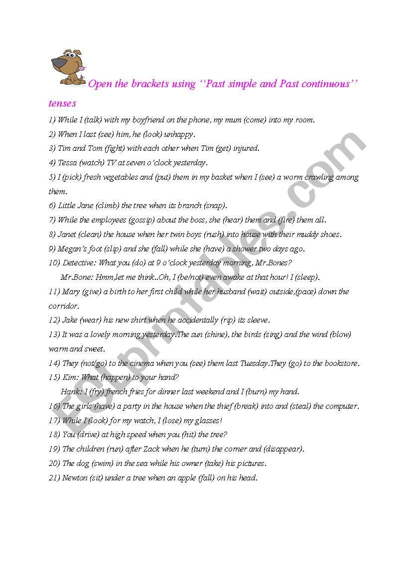 past continuous-when/while worksheet