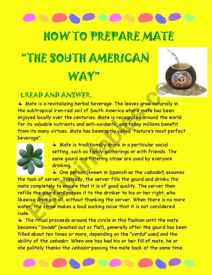 SOUTH AMERICAN DRINK: MATE worksheet