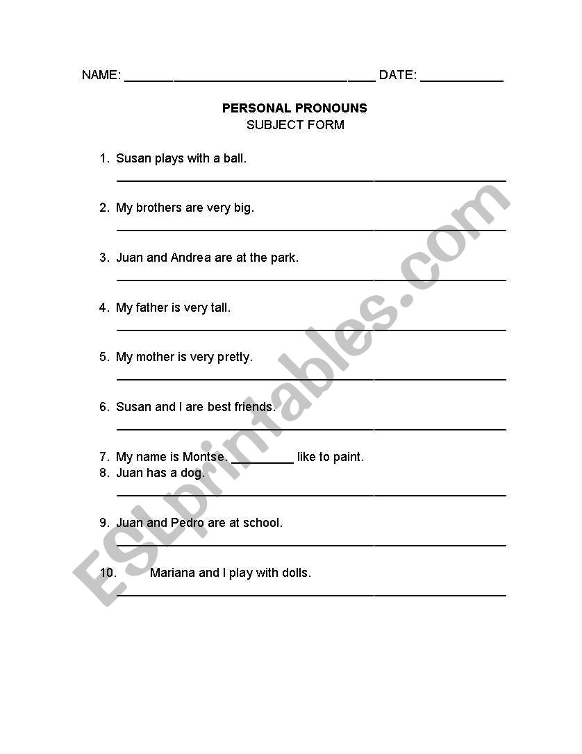 Personal Pronouns worksheet