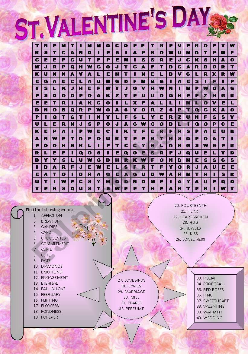 Valentine Wordsearch worksheet