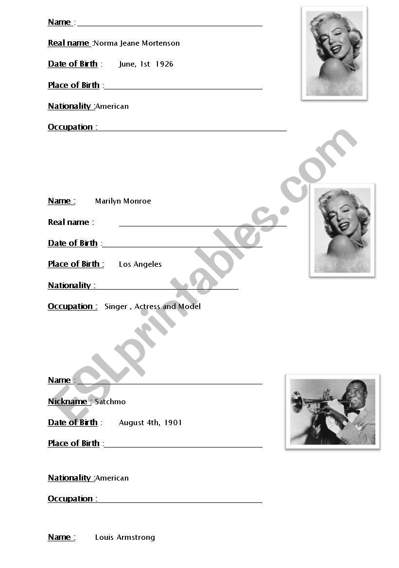 Identity cards worksheet