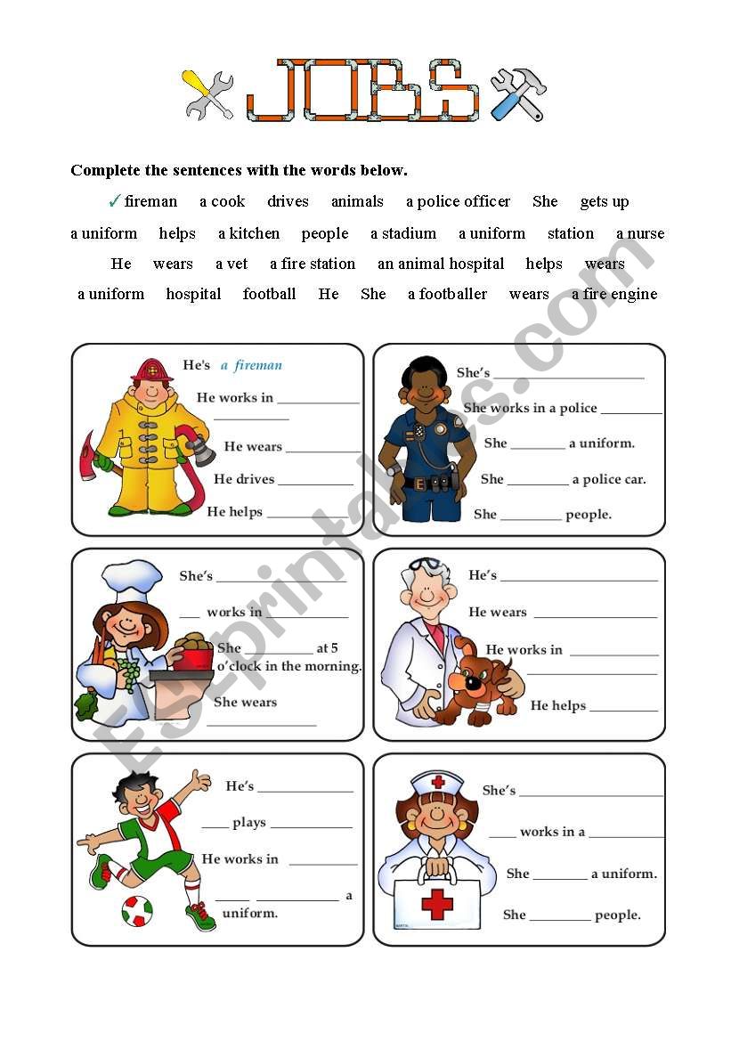 JOBS - Job factfiles - 4 of 7 worksheet