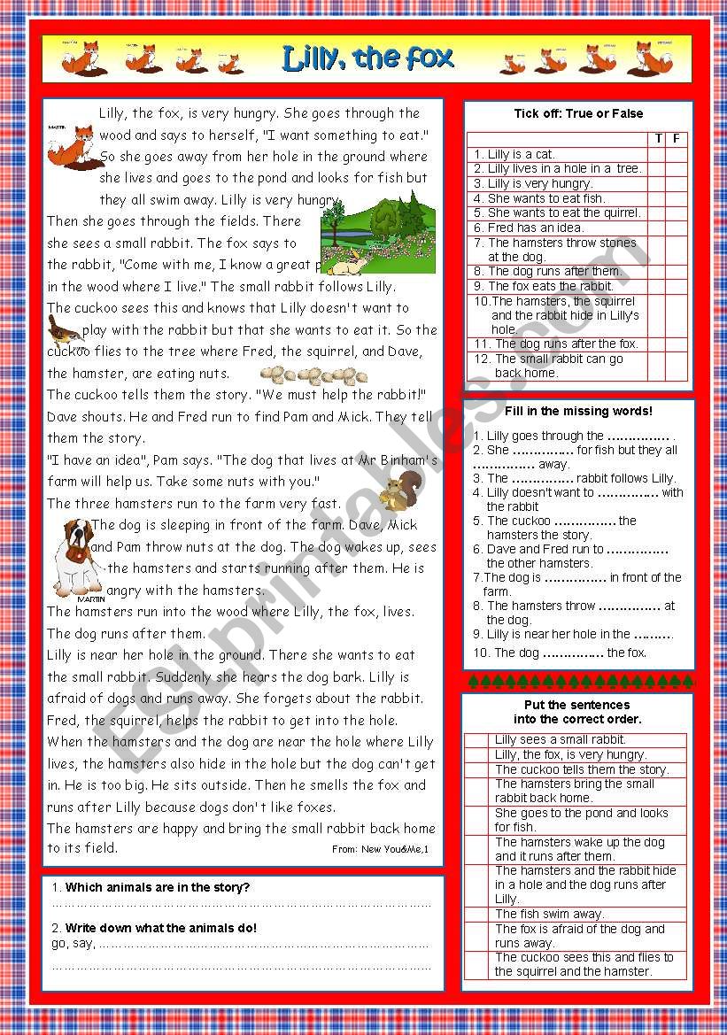Lilly, the fox (KEY included) worksheet