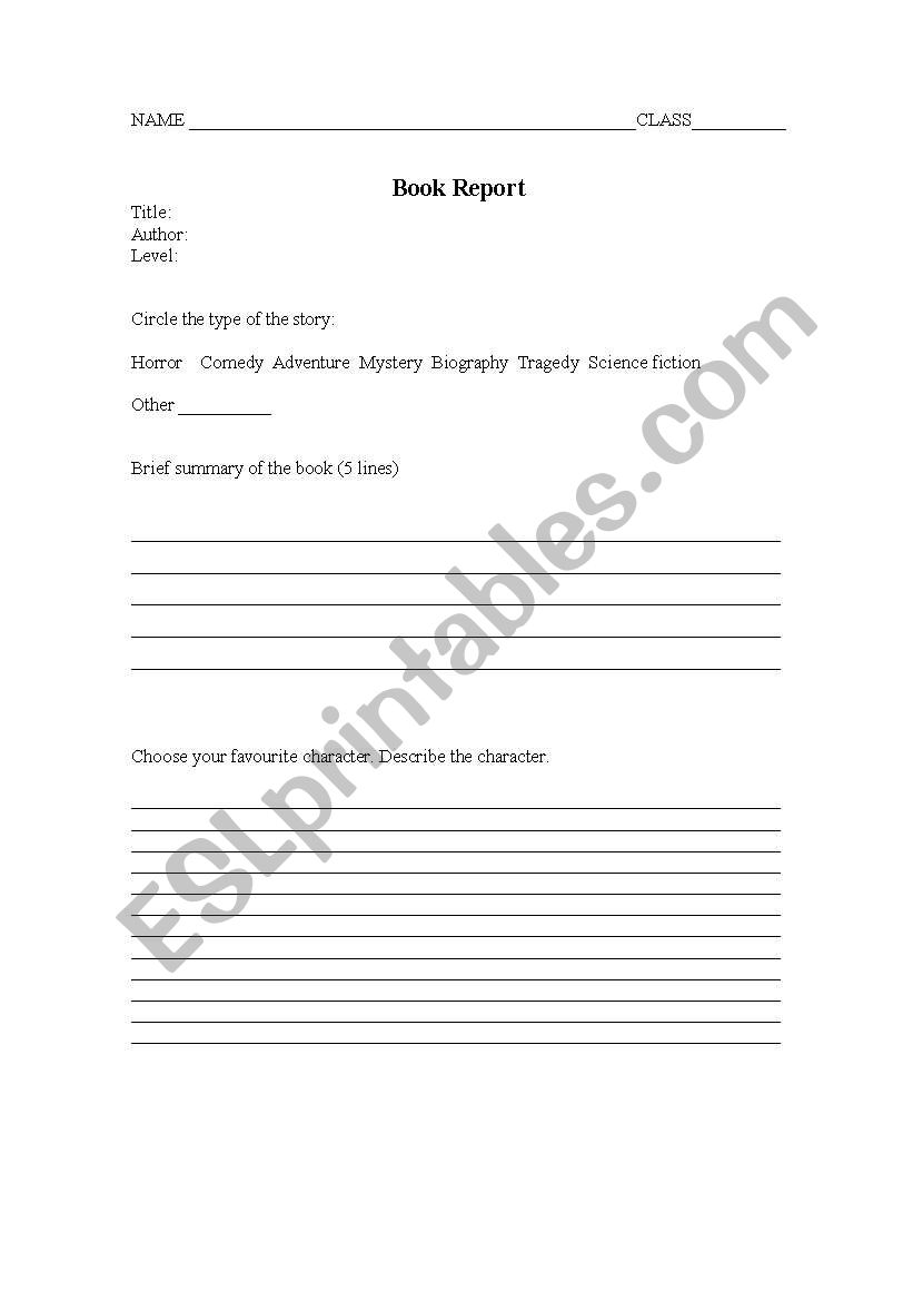 book report worksheet