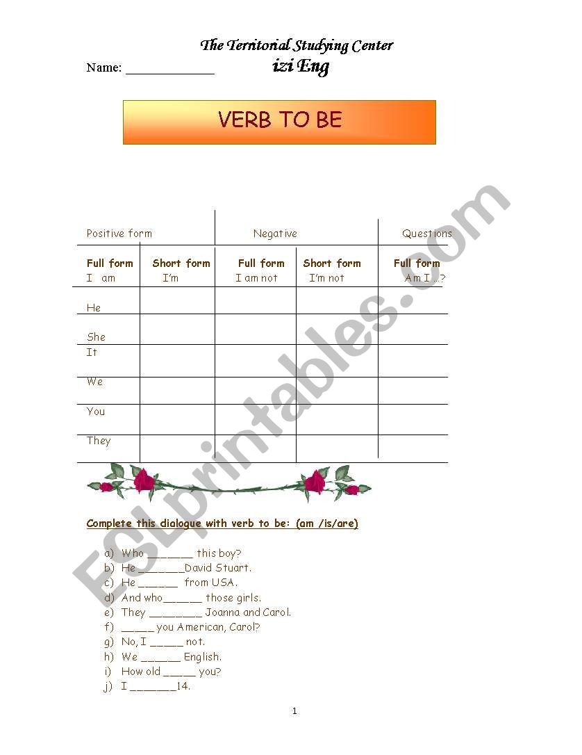 verb to be- present tense worksheet