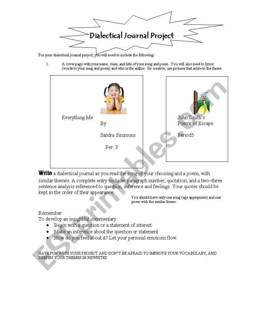 Dialectical Journal Project worksheet